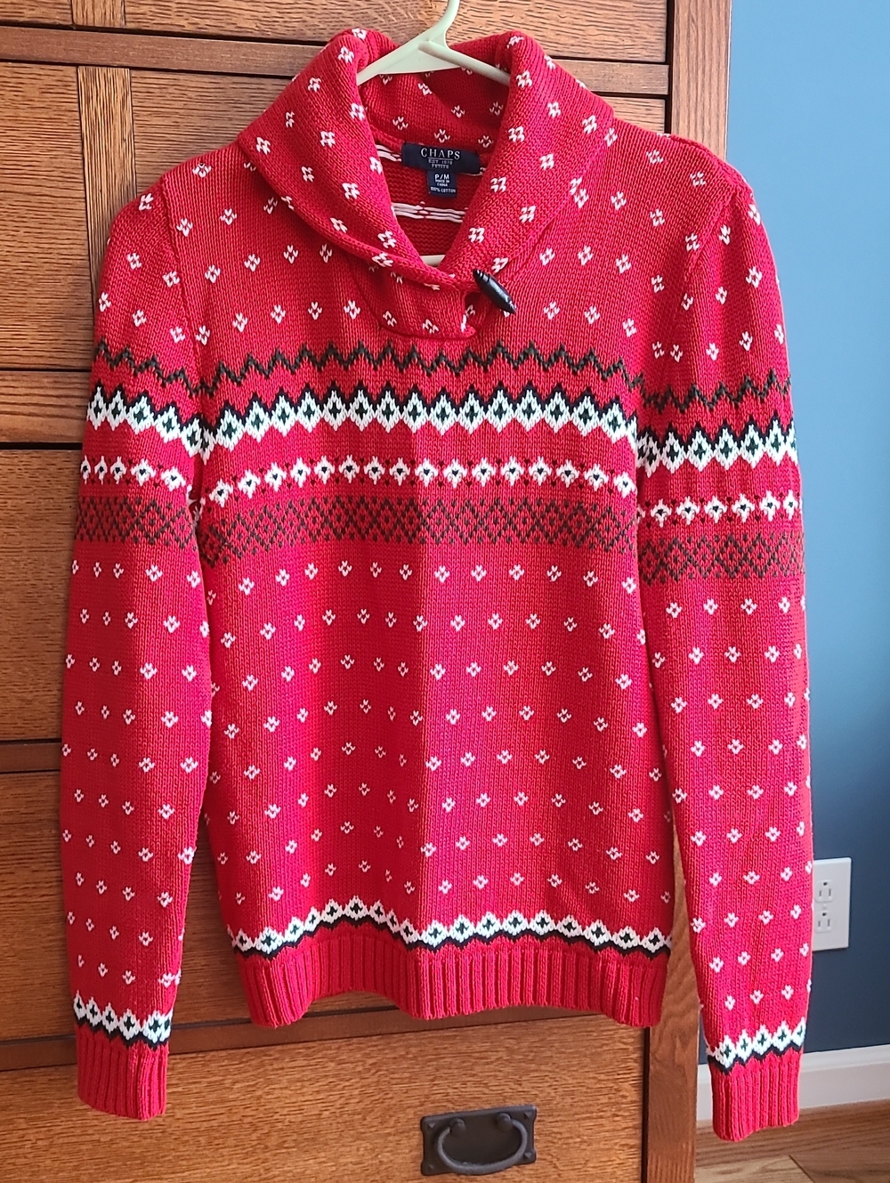 Chaps Red Fair Isle Cowl-Turtleneck Sweater